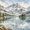 Tapeta Alpejskie lustro: góry i jeziora, błękit, zieleń, szarość, krem