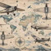 Tapeta Atlas lotnika: samoloty, beż, błękit, grafit