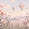 Tapeta Balony nad łąką: balony, pudrowy róż, lawenda, krem