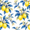 Tapeta Cytrynowe gałązki: cytrusy, żółty, granat, błękit, biel