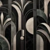 Tapeta Nocne art déco: art déco, czerń, ciemna zieleń, krem, beż