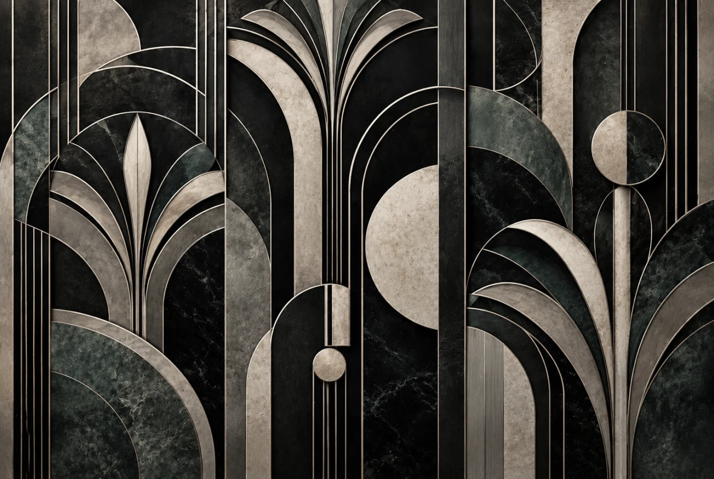 Tapeta Nocne art déco: art déco, czerń, ciemna zieleń, krem, beż