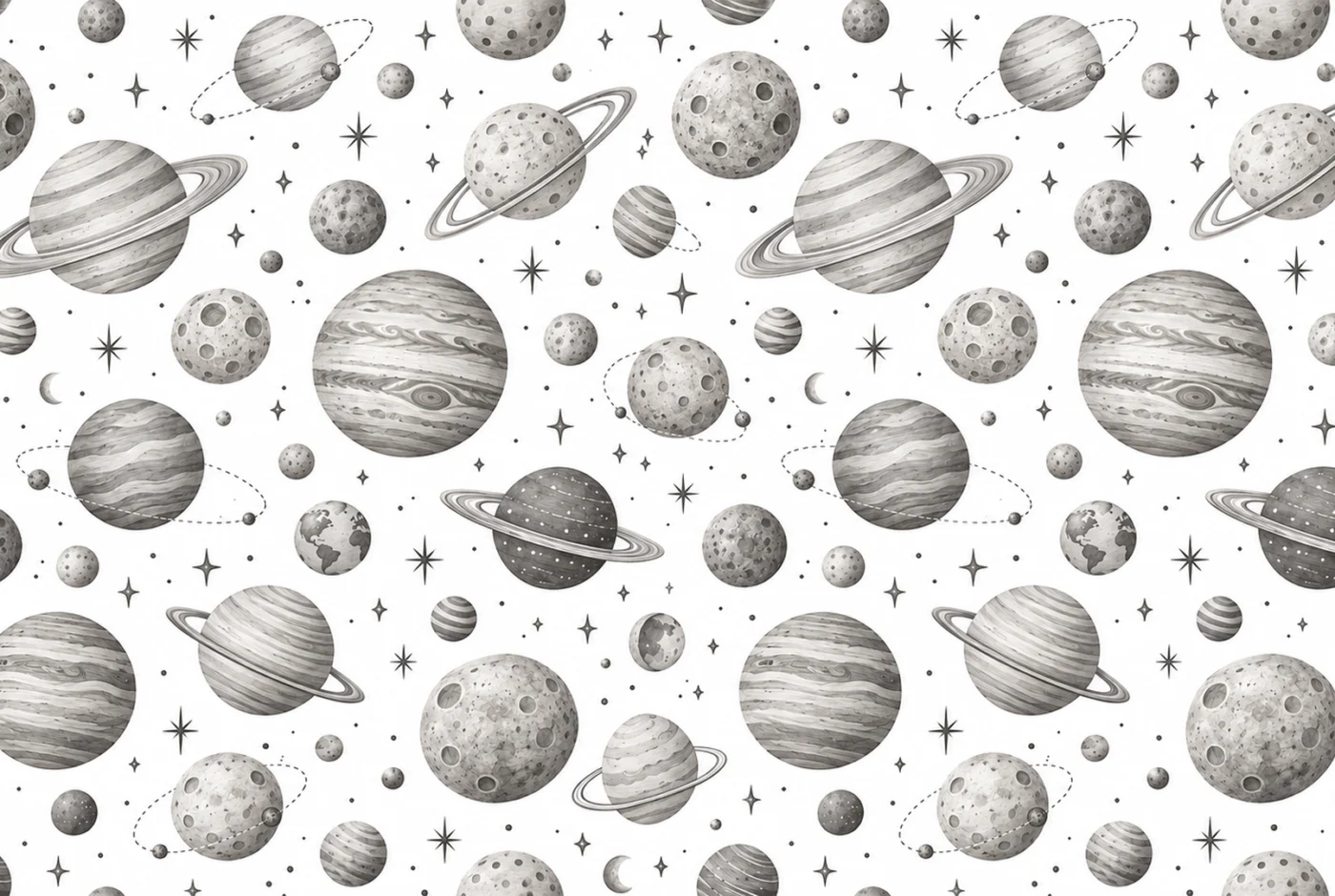 Tapeta Planety w szarościach: kosmos, szarość, biel, grafit