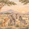 Tapeta Przyjaciele sawanny: safari, beż, piaskowy, oliwka, brąz