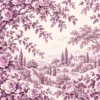 Tapeta Różowe toile: toile de jouy, przygaszony róż, bordo, krem
