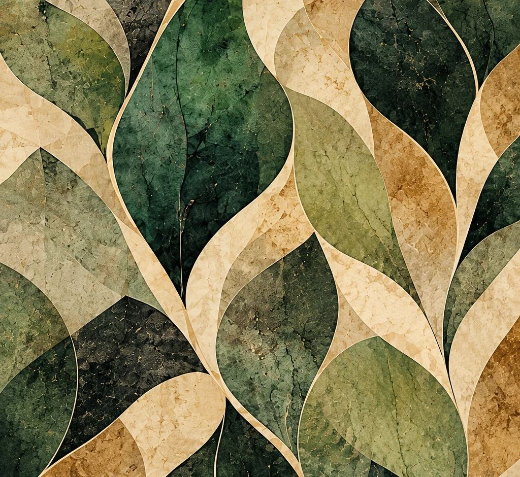 Tapeta Zielone sploty: botaniczne formy, zieleń, oliwka, złocisty, krem