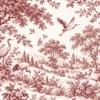 Tapeta Żurawie w czerwieni: toile de jouy, bordo, czerwony, krem